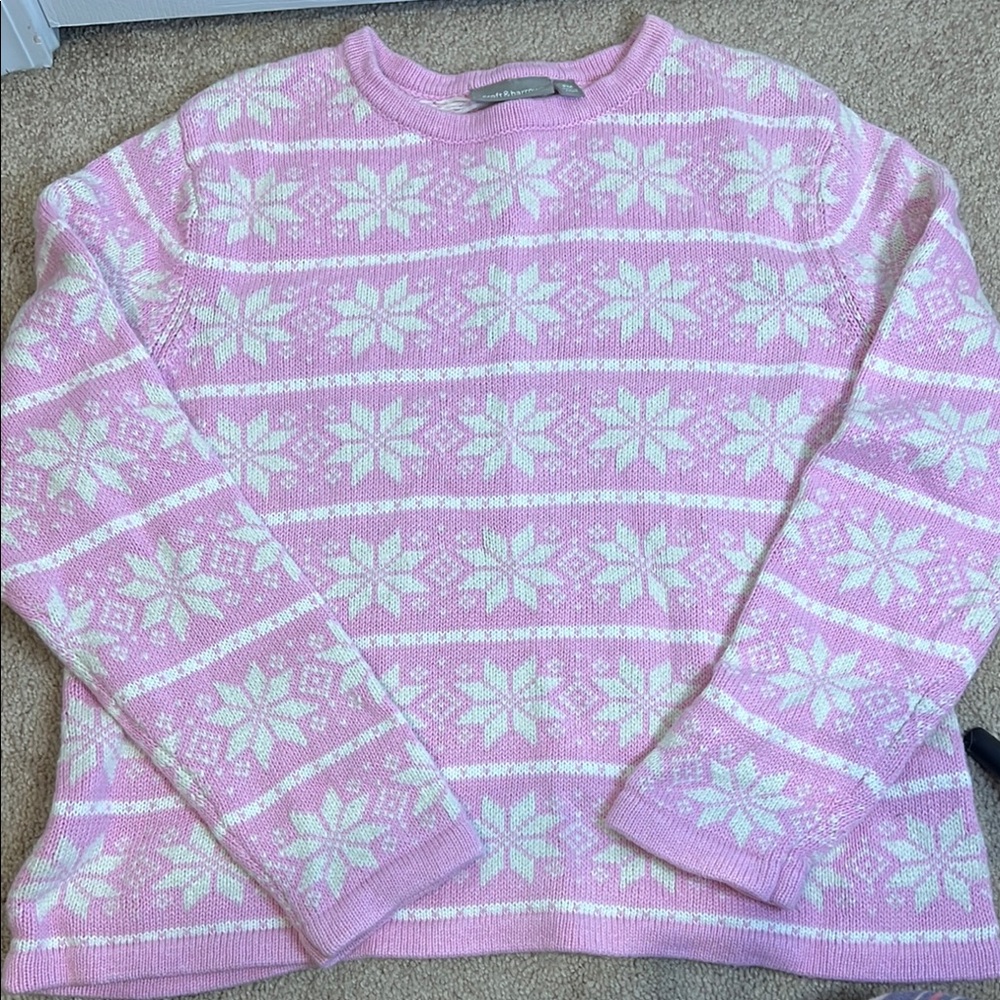 Pink and White Snowflake Sweater